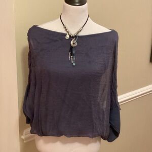 Elegant Navy Silk Blouson Women's Top